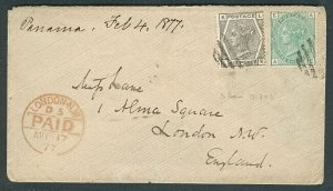 Danish West Indies 1877, Panama to London via St Thomas w/C51 oval cancel