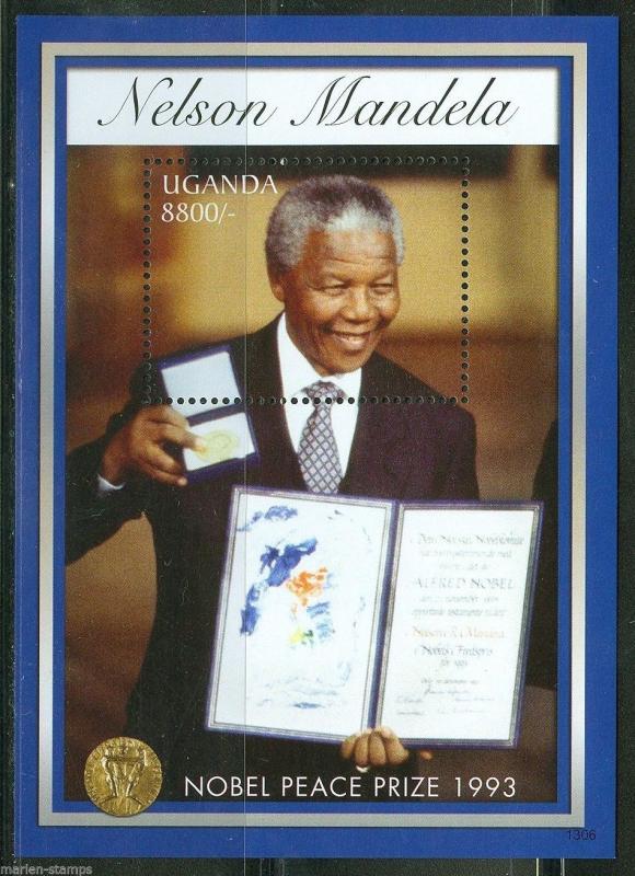 UGANDA 2013 NELSON MANDELA 20th ANN NOBEL PEACE PRIZE RECEIPIENT S/S  MINT NH 