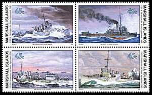 Marshall Islands 260a,MNH, 50th anniv. of WW2, HMS Destroyers block of 4