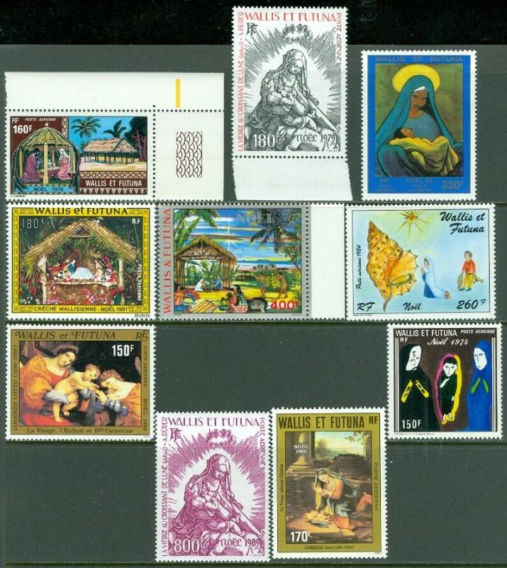 EDW1949SELL : WALLIS & FUTUNA Collection of 10 AirMail X'mas stamps MNH Cat $101