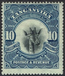 TANGANYIKA 1922 GIRAFFE 10/- WMK SIDEWAYS