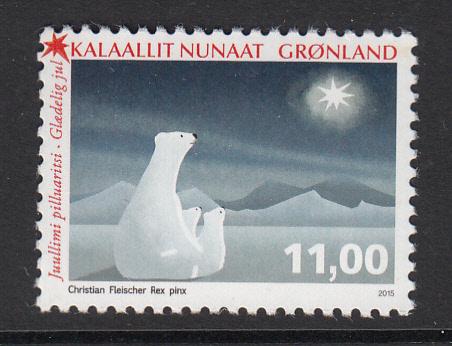 Greenland MNH 2015 11k Polar bear family looking at star - Christmas