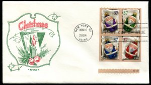 3883-3886 US 37c Christmas - Santa Ornaments SA bklt/4 FDC,  Artopages cachet