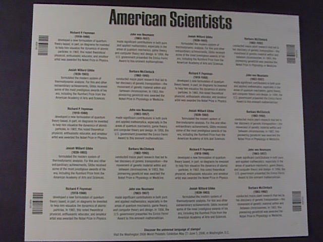 U.S.# 3906-3909(3909a)MINT/NH-PANE OF 20---AMERICAN SCIENTISTS---2005