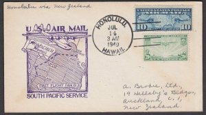 USA 1940 first flight cover Honolulu Hawaii to New Zealand..................Q482