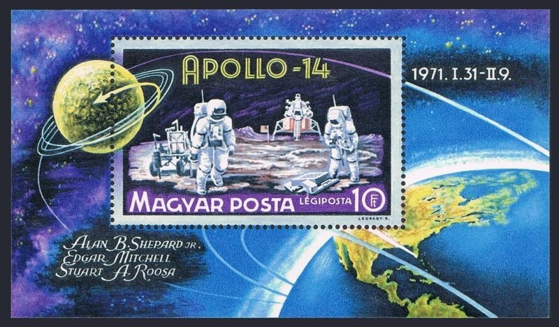 Hungary C312 sheet, MNH. Mi 2661 Bl.80. Space achievements 1971. Apollo 14,Moon.