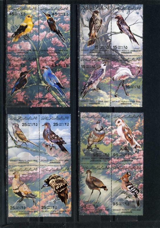 LIBYA 1983 Sc#1023 BIRDS 4 BLOCKS OF 4 STAMPS MNH 