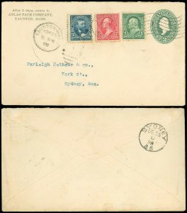 NOV 25 1898 Taunton MA Cds, TRI-COLOR Frank to Sydney Australia #267 #279 & #281