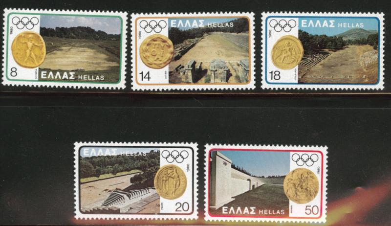 GREECE Scott 1362-66 MNH** 1980 Olympic Coin stamp set