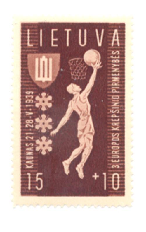 Lithuania Sc B52 1939 15c + 10c Basketball stamp mint