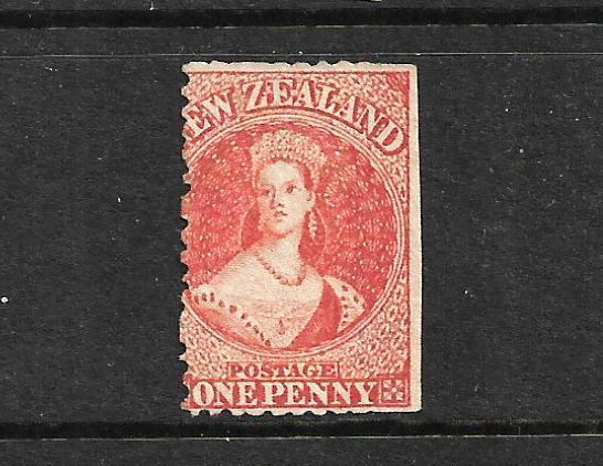 NEW ZEALAND 1862-64  1d  CARMINE VERMILLION FFQ  p13  MNG  CP A1F2  SG 69 CHALON