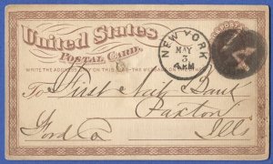 1873 Scott UX3 1c Liberty used postal card New York Numeral 14 Negative cancel