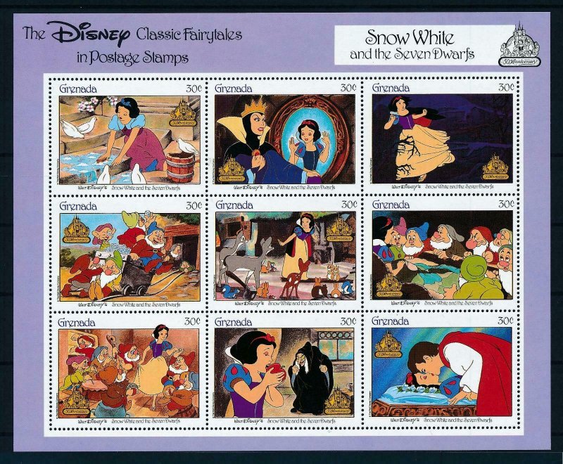 [107495] Grenada 1987 Disney classic fairy tales Snow White Dwarfs Sheet MNH