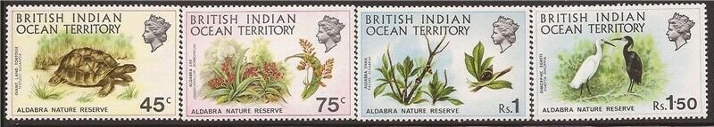 B.I.O.T. - 1971 Aldabra Nature Reserve Tortoise Lily Egret - 4 Stamp Set #39-42