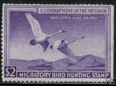 US SC# RW17,1950 $2 UNSIGNED NO GUM Trumpeter Swans Duck