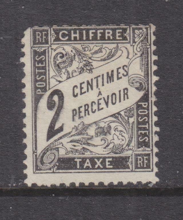 FRANCE, POSTAGE DUE, 1882 2c. Black, mint no gum., corner perf. short.