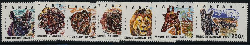 Tanzania 1185-91 MNH National Parks, Animals, Lion, Giraffe, Zebra, Rhino