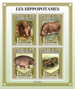 Guinea - 2021 Hippopotamus on Stamps - 4 Stamp Sheet - GU210227a 