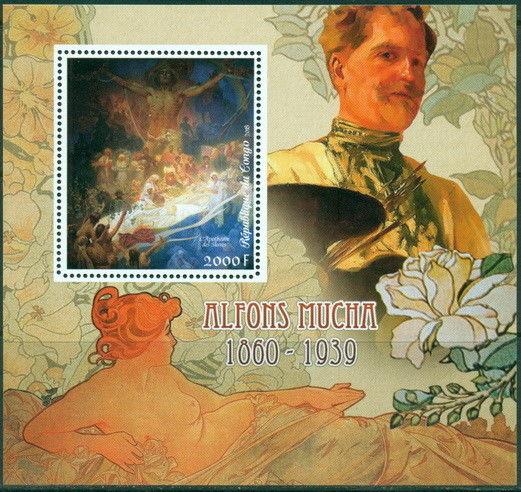 Alfonse Mucha Art Nouveau Paintings Congo MNH stamp set