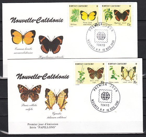 New Caledonia, Scott cat. 658-661. Butterflies issue on 2 First day covers.