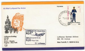 Colombia 1979 Cover Stamps First Flight Bogota New York NY US Lufthansa
