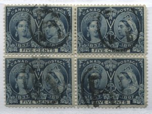 Canada 1897 5 cents QV Jubilee block of 4 used with very minor faults 