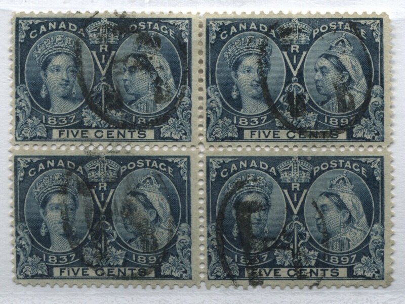 Canada 1897 5 cents QV Jubilee block of 4 used with very minor faults 