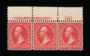 GENUINE SCOTT #279B MINT OG NH 1899 RED TYPE-IV PLATE #560 FULL IMPRINT STRIP-3