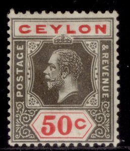 CEYLON GV SG353b, 50c black and scarlet, M MINT. Cat £60. DIE I