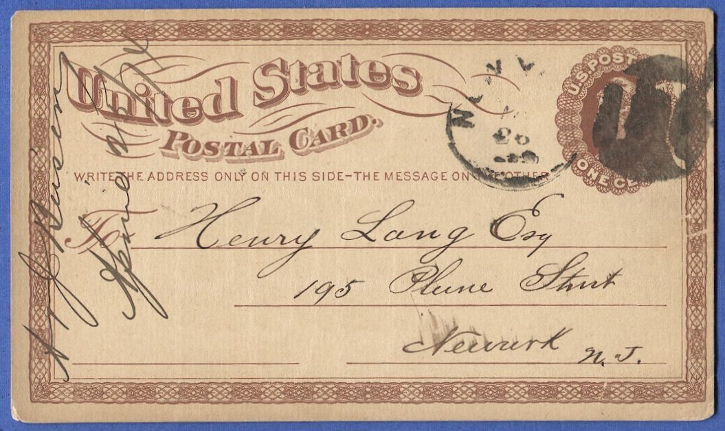 1873 Scott UX3 1c Liberty used postal card New York Numeral "11