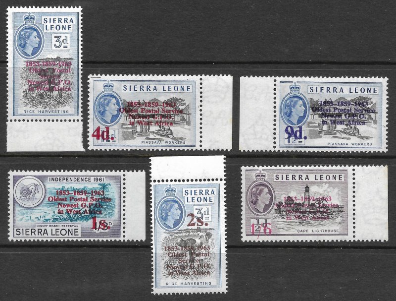 Doyle's_Stamps: MNH Scott #251** to #256** Sierra Leone Ovpt'd Postage Stamp Set