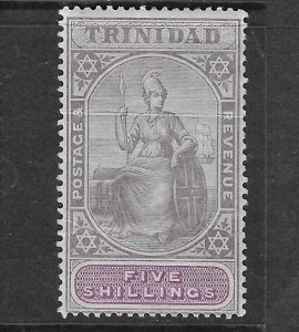 TRINIDAD SCOTT #88 1904-09 5 SHILLINGS WMK 2 - MINT LIGHT HINGED (SOFT LINE)