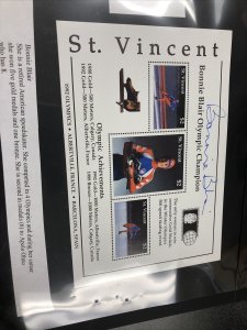 St. Vincent Bonnie Blair Olympic Champion Souvenir Sheet w. Signature 