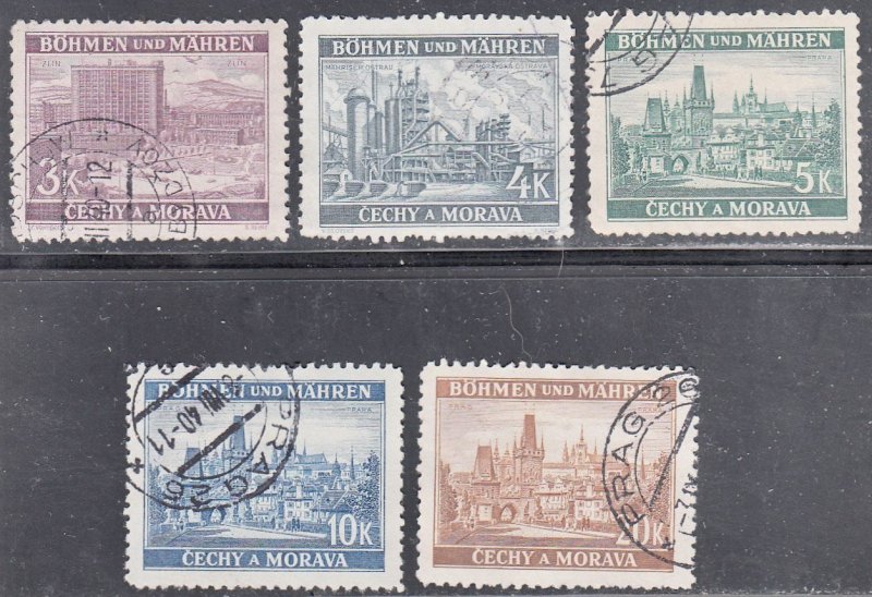 bohemia-moravia  scott no 35-39   used