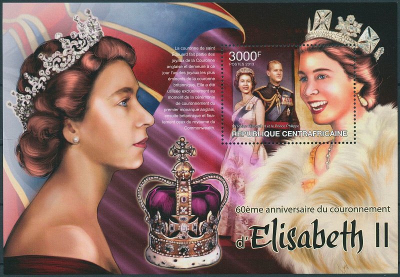 Central African Rep 2013 MNH Royalty Stamps Queen Elizabeth II Coronation 1v S/S 