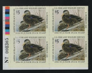 JDS6 Junior Federal Duck Stamp. Plate Number Block Of 4. MNH. OG.  #02 JDS6PB4BL