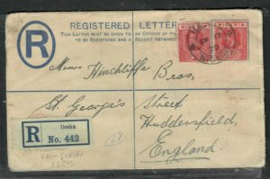 NIGERIA COVER  (P2205B)   1920  KGV 2D RLE+1D X2 REGISTER ILESHA TO LONDON 