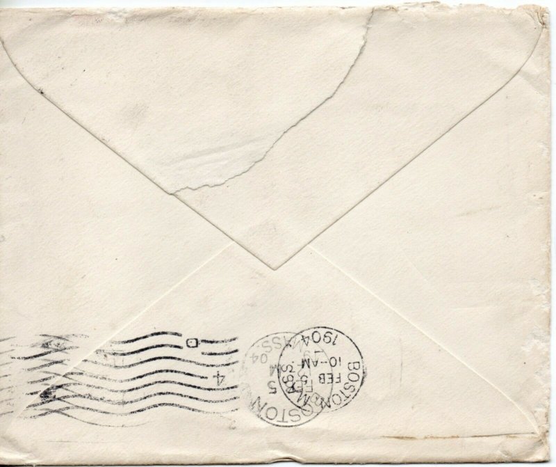 1902 Sg 230 2½d on 1904 Cover from Peckham to Cambridge, Massachusetts 