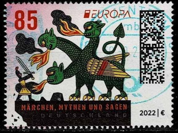 Germany 2022,Sc.#3292 used, Europa (C.E.P.T.) 2022 - Knight Fighting Dragon