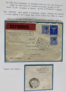 1934 Amsterdam Netherlands Night Flight Express Airmail Cover To London England