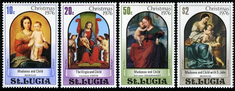 St Lucia 409-412, 413, MNH. Christmas 1976. Lorenzo Costa, Murillo, Isenbrandt.