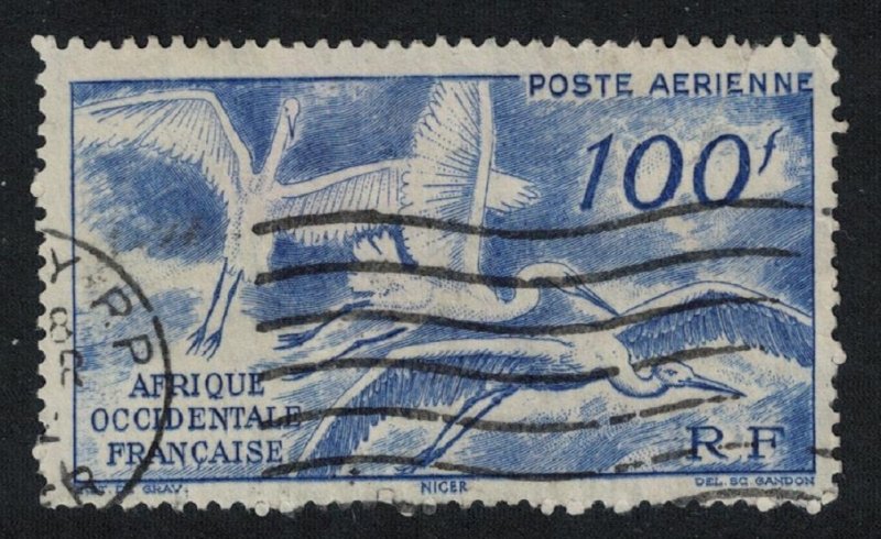 French West Africa Flight of Great Egrets Birds 100F 1947 Canc SC#C13 SG#55