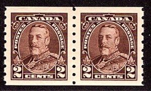 Scott 229 Coil Pair, 2c, KGV Pictorial, MNHOG, VF, 1935, Canada Postage Stamp