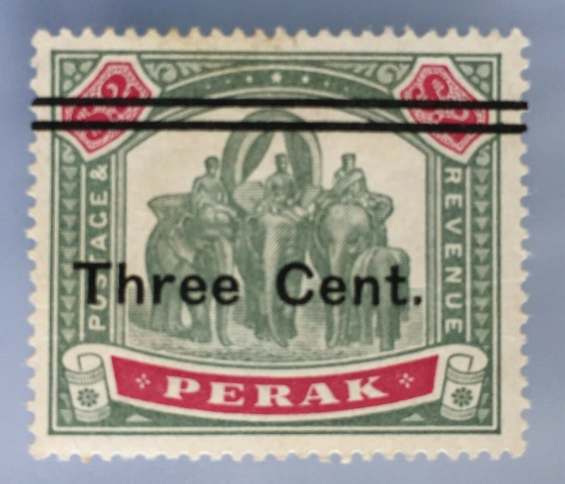 MALAYA 1900 PERAK Elephants 3 cents overprint $2 MNG SG#87 M3415