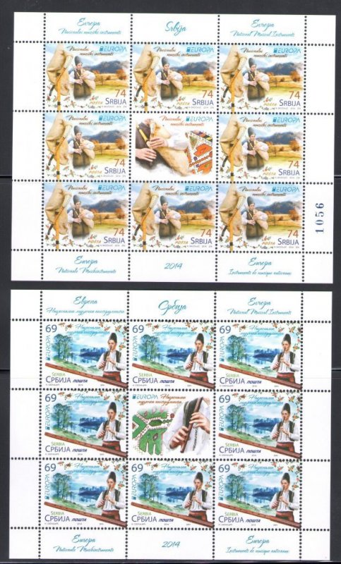 2014 EUROPA CEPT Serbia, 2 minifoils of 8 val Musical Instruments MNH**