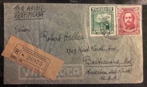 1948 Asuncion Paraguay Registered Airmail Cover To Baltimore MD USA