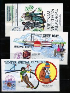 U.S. #2109, 2110, 2142 (US207) Collins FDC (3) different 1985 issues, VF cond