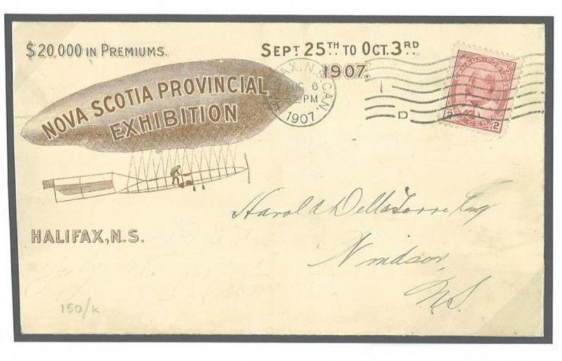 Y117a 1907 CANADA PIONEER AVIATION*Halifax Exhibition* BALLOON VIGNETTE Cover NS