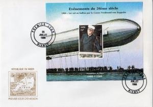 Niger 1998 EVENTS FERDINAND ZEPPELIN BALLOON s/s Imperforated Official F.D.C.