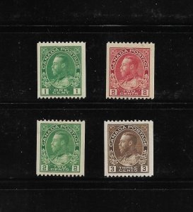 Canada Stamps: #131-134, KGV Admiral Coils, Perf 12 Horiz; Set of 4; Mint Hinged